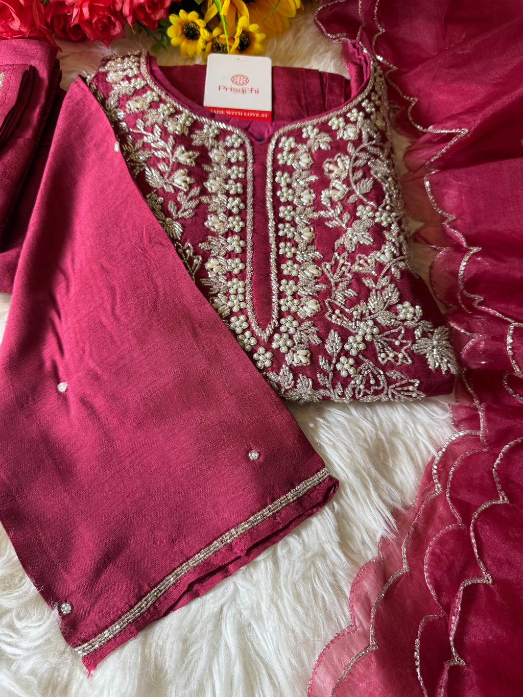 Purple Embroidered kurta bottom with dupatta