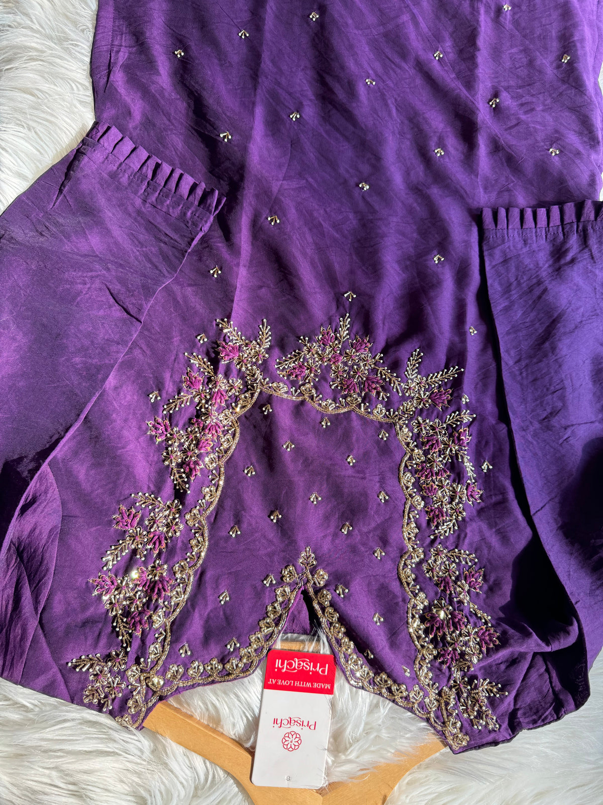 Purple Embroidered kurta Pant  with dupatta with Zardosi work