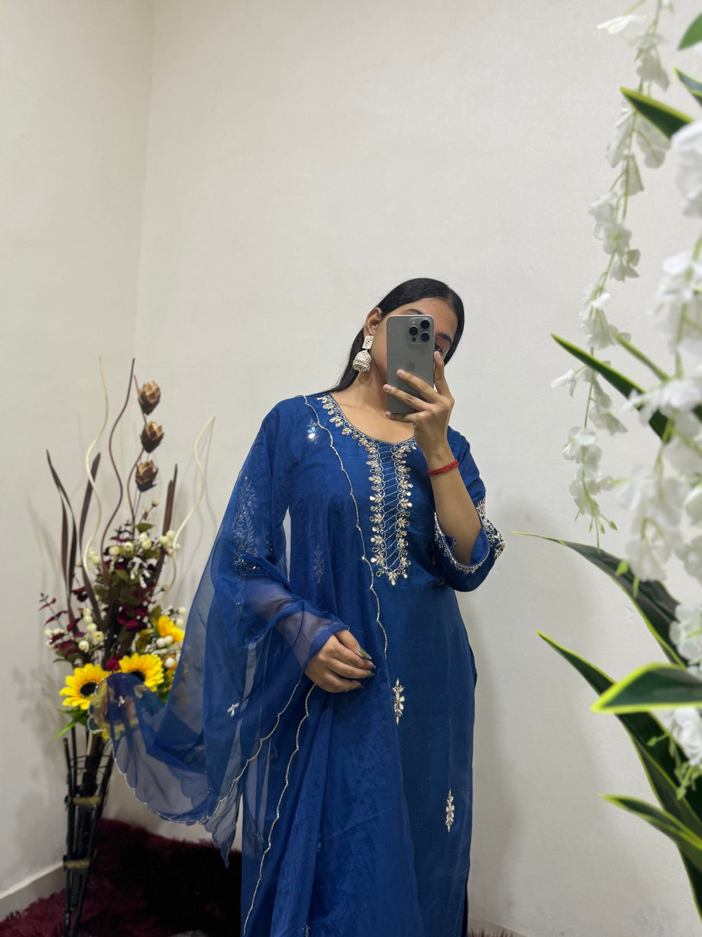 Blue Embroidered kurta Pant  with dupatta