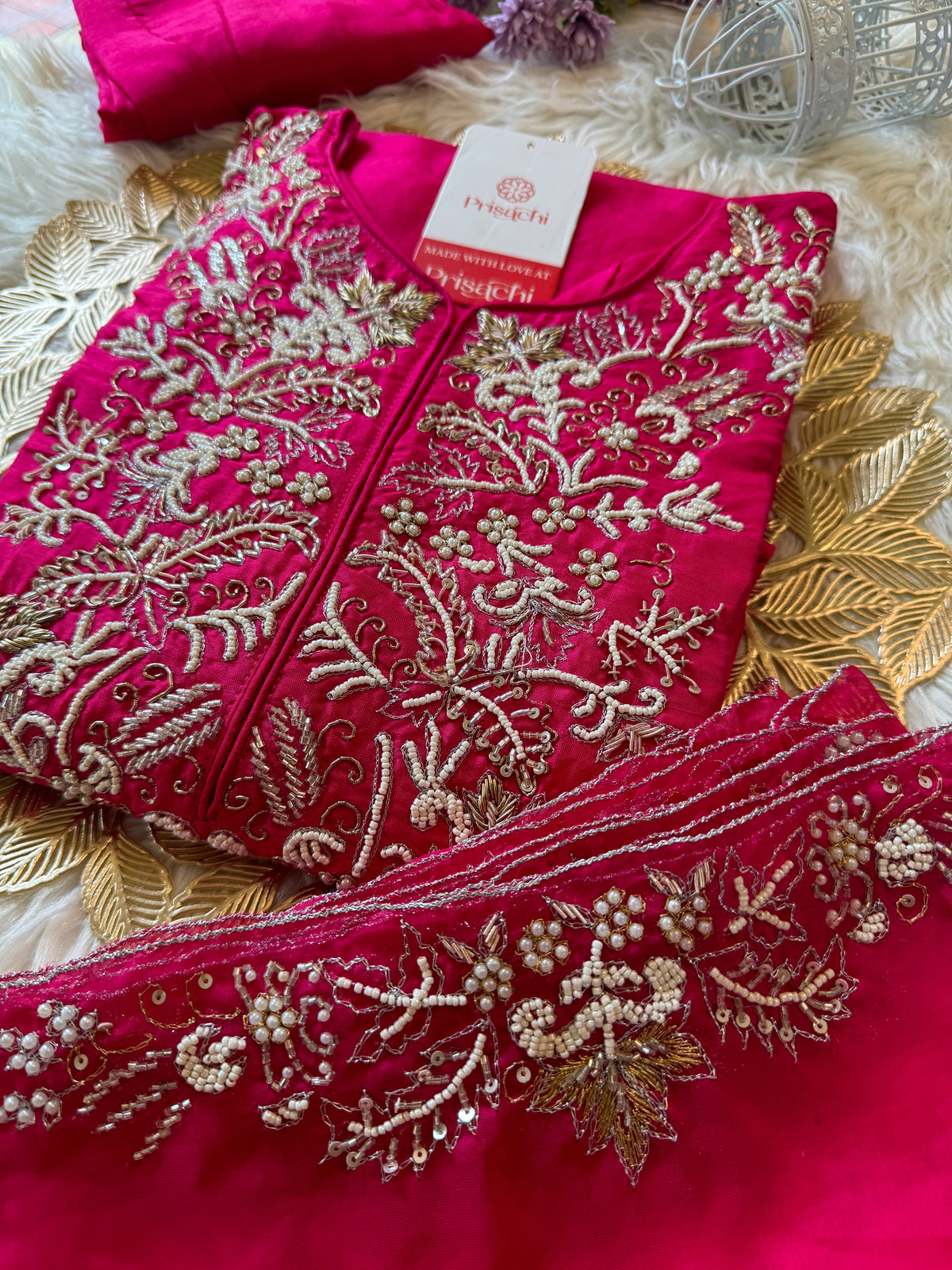 Orange Designer Embroidery Kurti pant with embroidered Work duptta