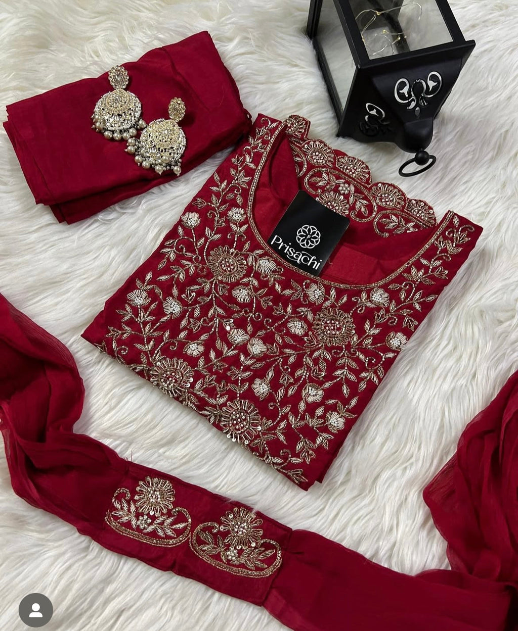 Designer Red Embroidered kurta set with dupatta