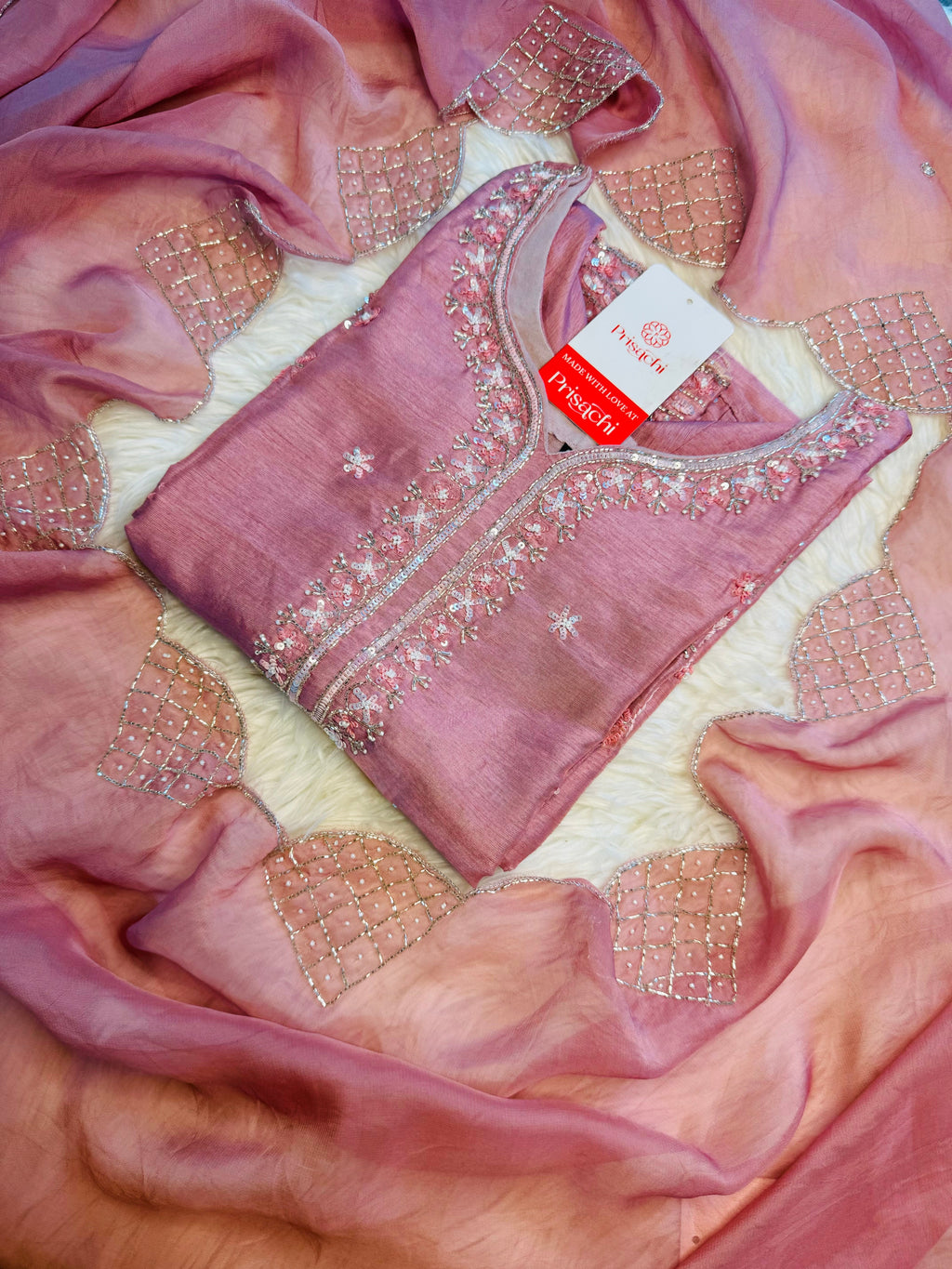Designer neck embroidered kurta set with dupatta