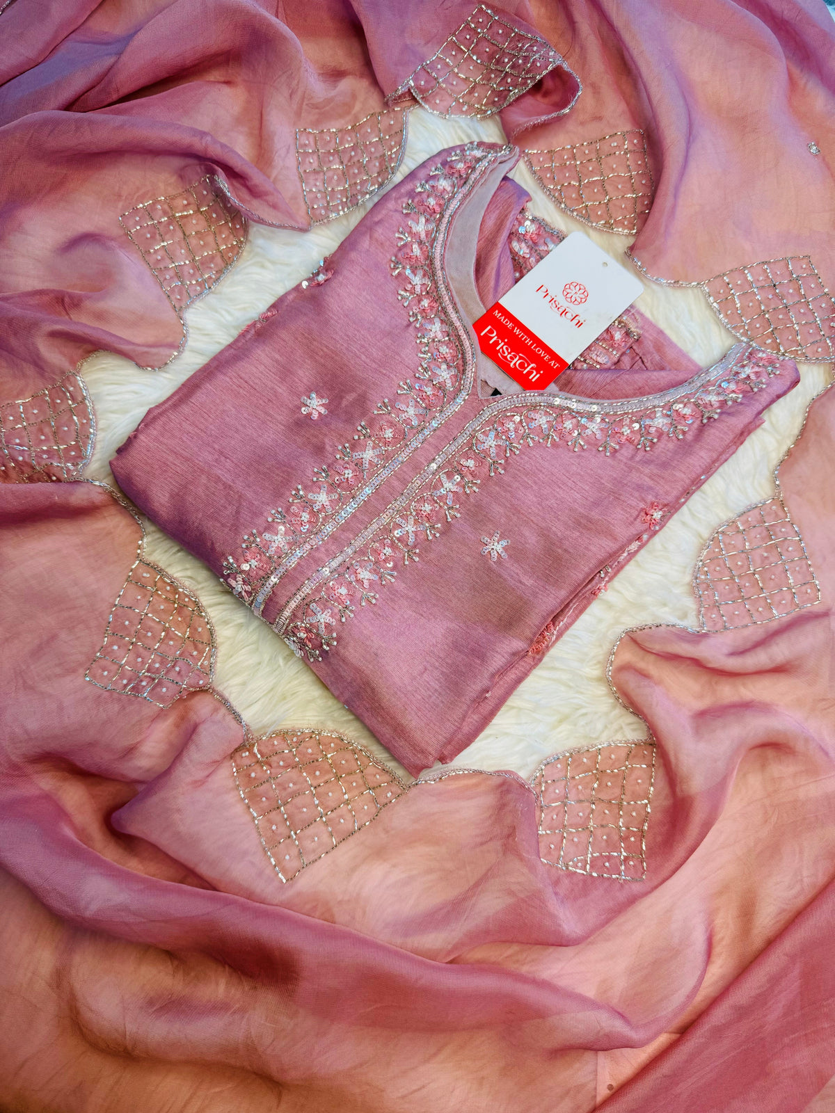 Designer neck embroidered kurta set with dupatta