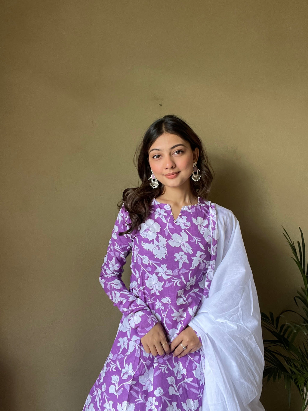Cotton  A-line Kurti with pockets, comfy pant, and dupatta