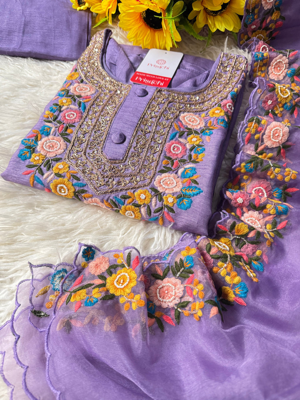 Purple Embroidered Kurta bottom With Dupatta