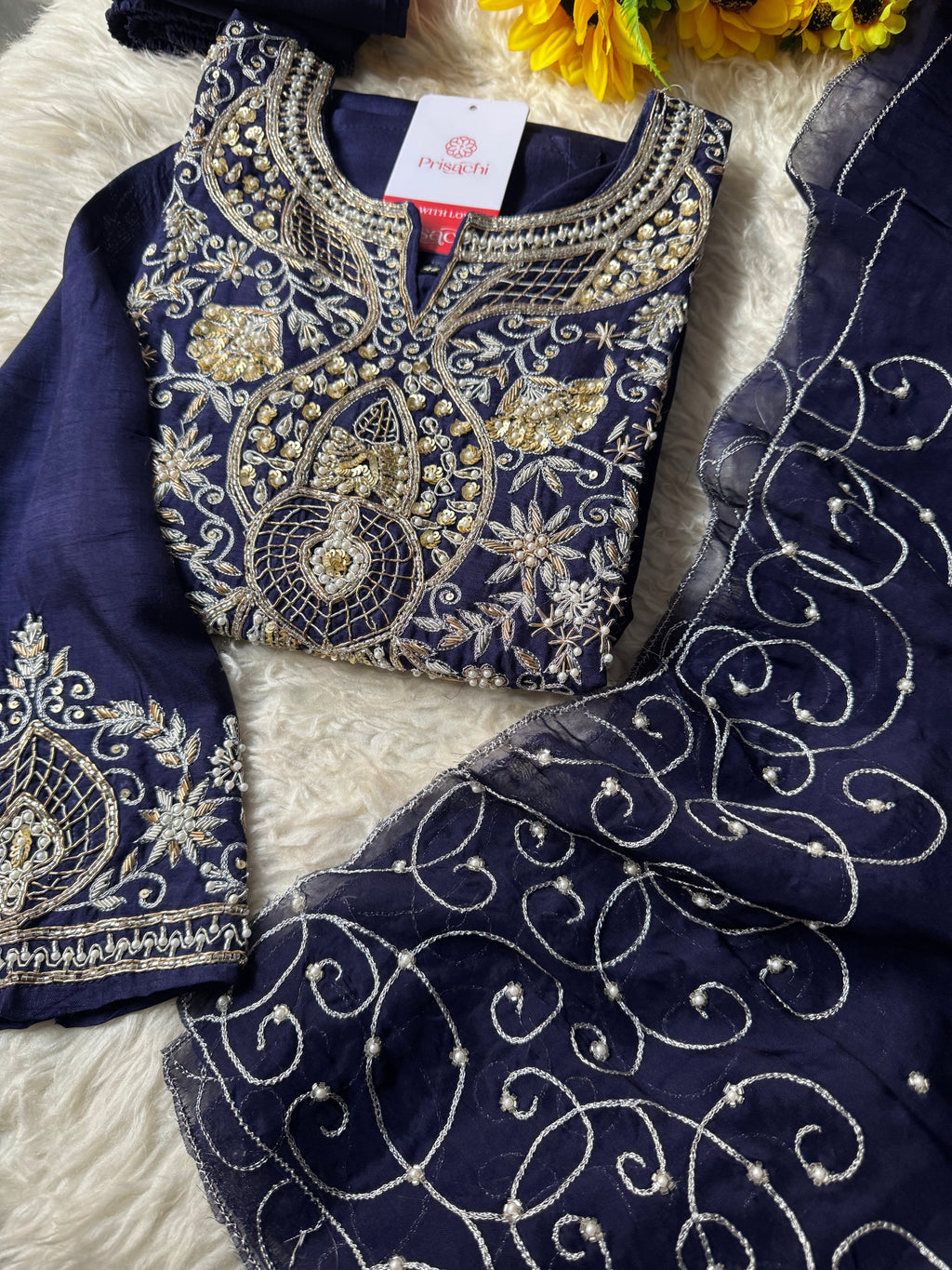 Blue Designer Embroidered kurta Bottom  with dupatta
