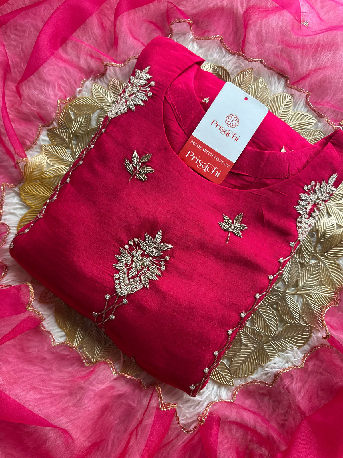 Pink Designer Embroidered kurta set with dupatta