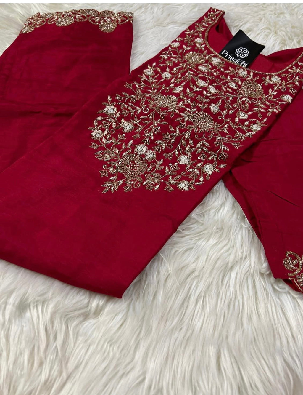 Designer Red Embroidered kurta set with dupatta