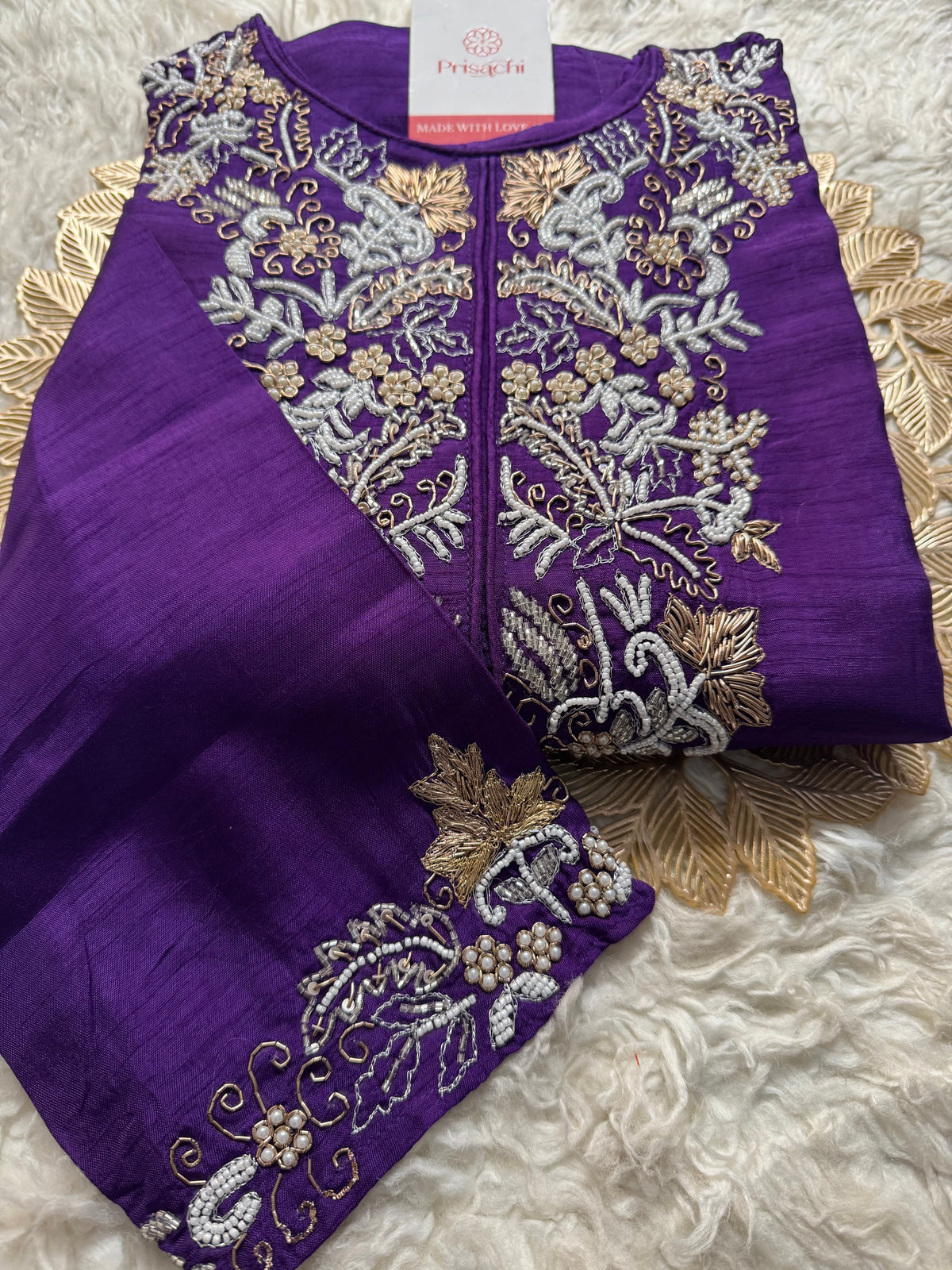 Purple Designer Embroidery Kurti pant with embroidered Work duptta