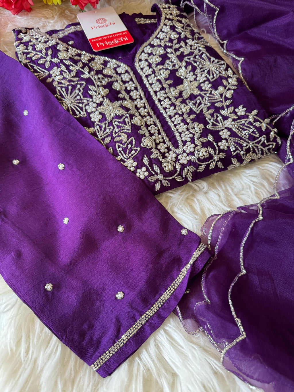Purple Embroidered kurta bottom with dupatta