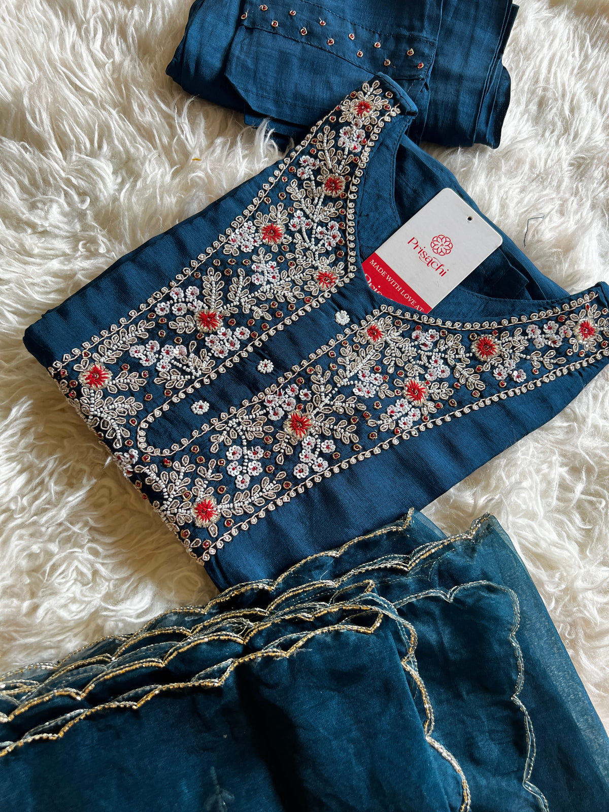 Blue embroidered kurta Pant with dupatta
