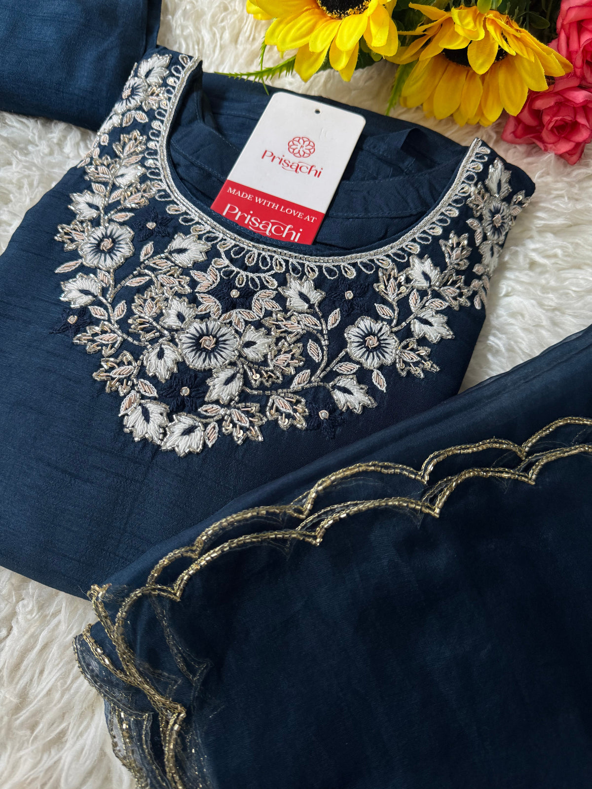 Blue embroidered kurta Bottom  with dupatta
