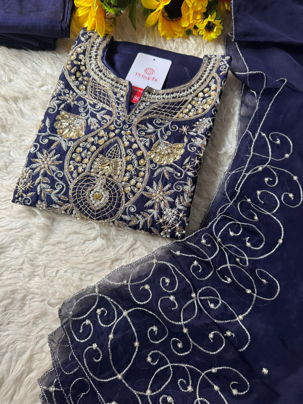 Blue Designer Embroidered kurta Bottom  with dupatta