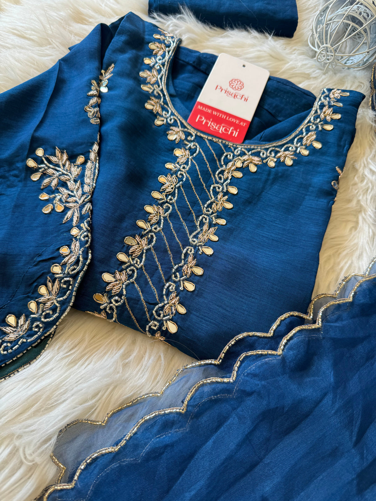 Blue embroidered kurta set with dupatta
