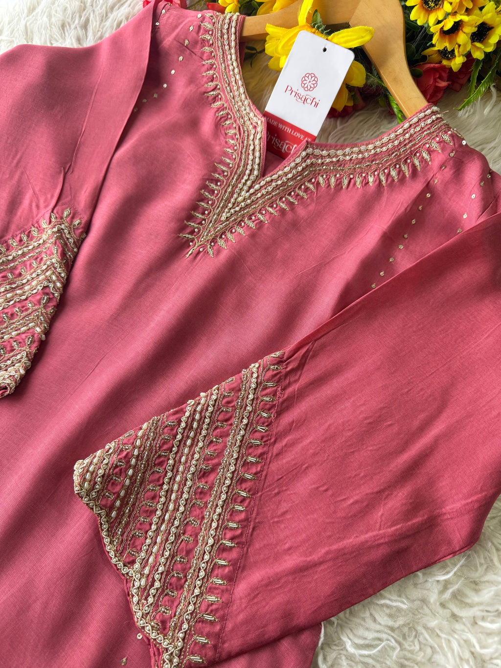Prisachi Pink Embroidered kurta set with dupatta