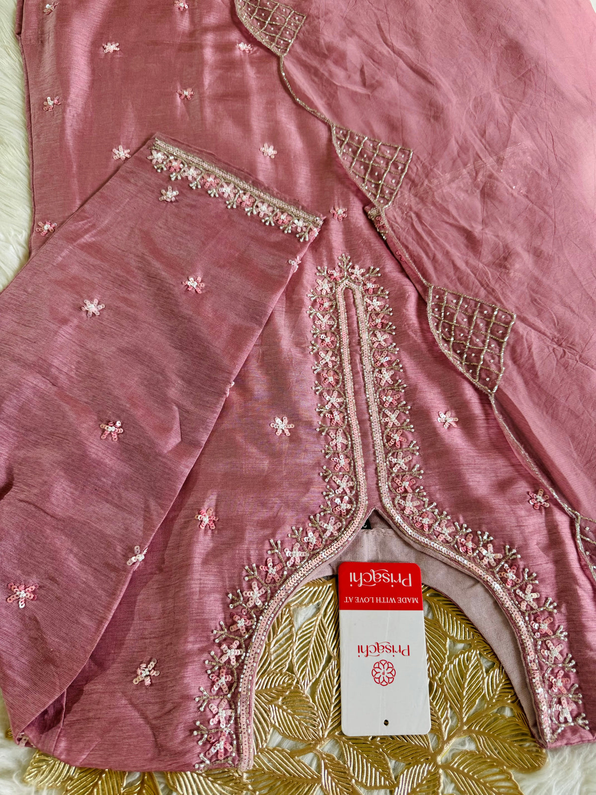 Purple Designer neck embroidered kurta set with dupatta