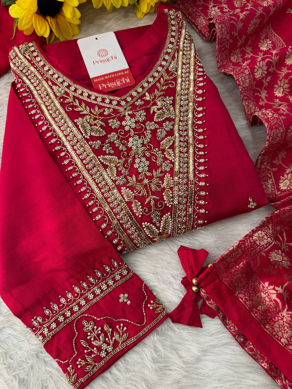 Red Embroidered kurta Pant  with dupatta
