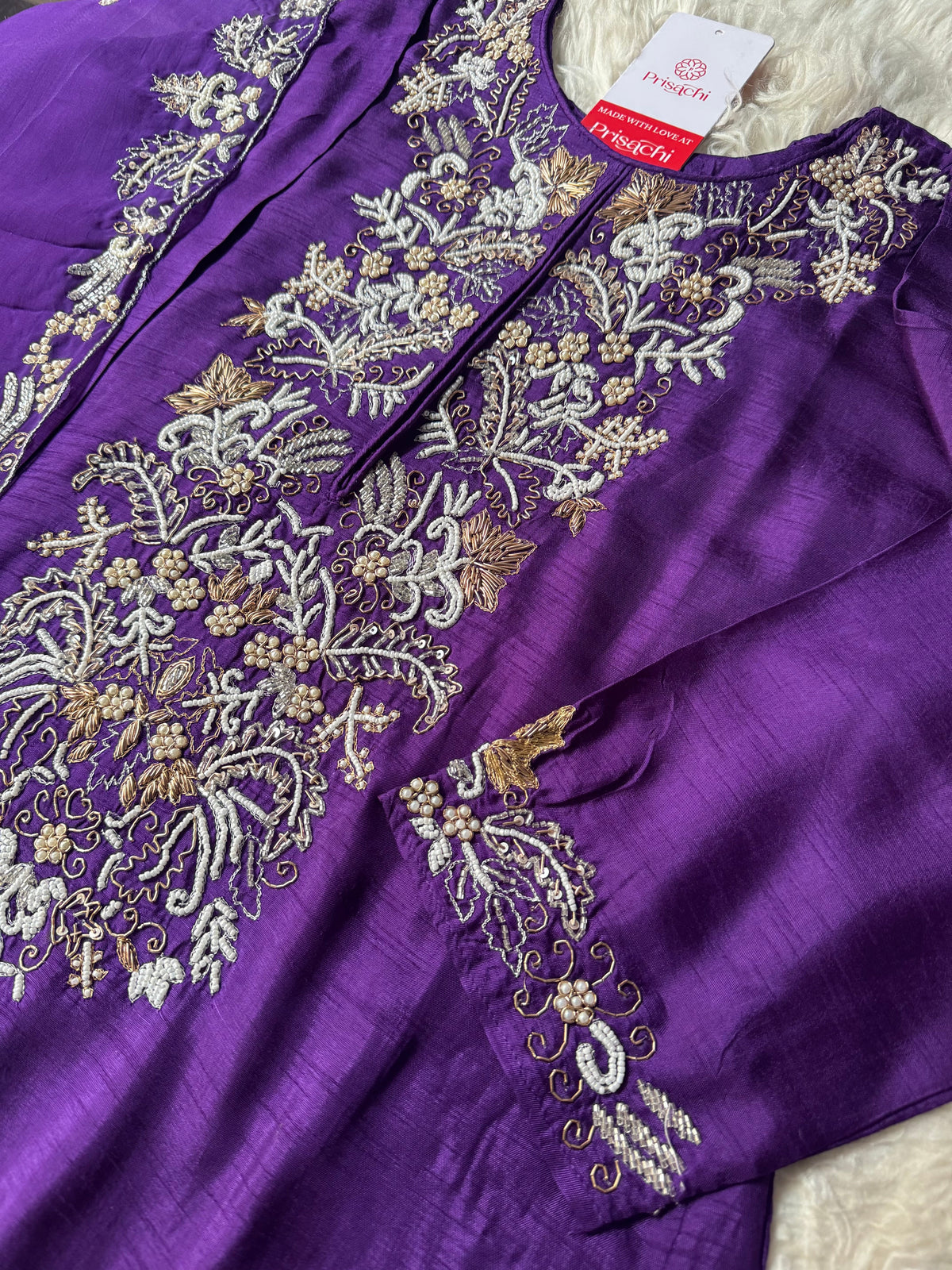 Purple Designer Embroidery Kurti pant with embroidered Work duptta