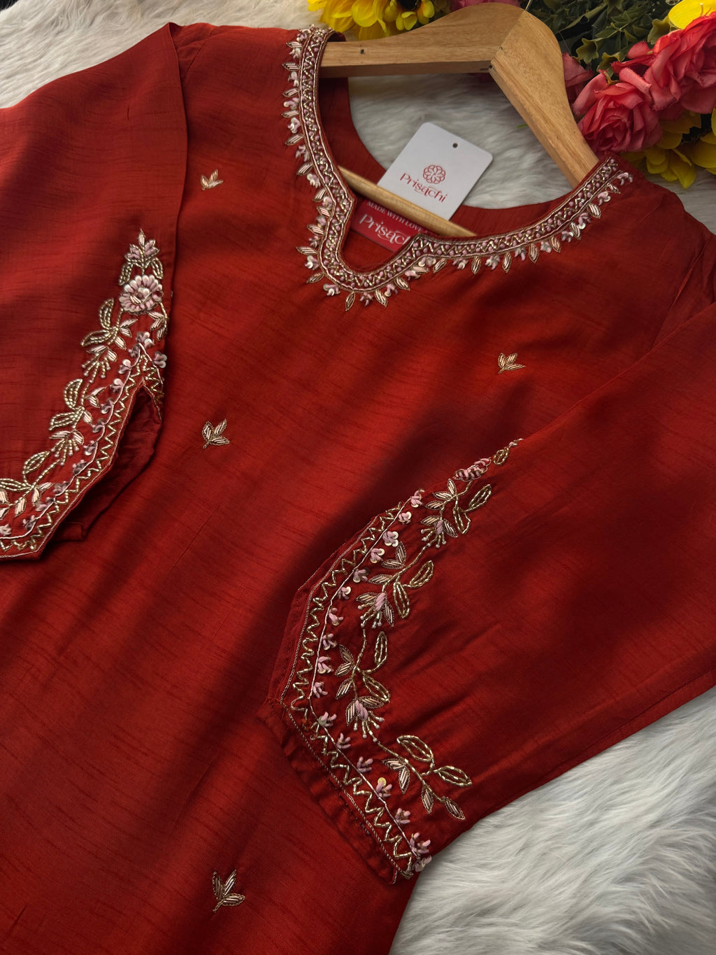 Orange Designer Embroidered Kurta Set with Pants & Dupatta Ethnic Wear