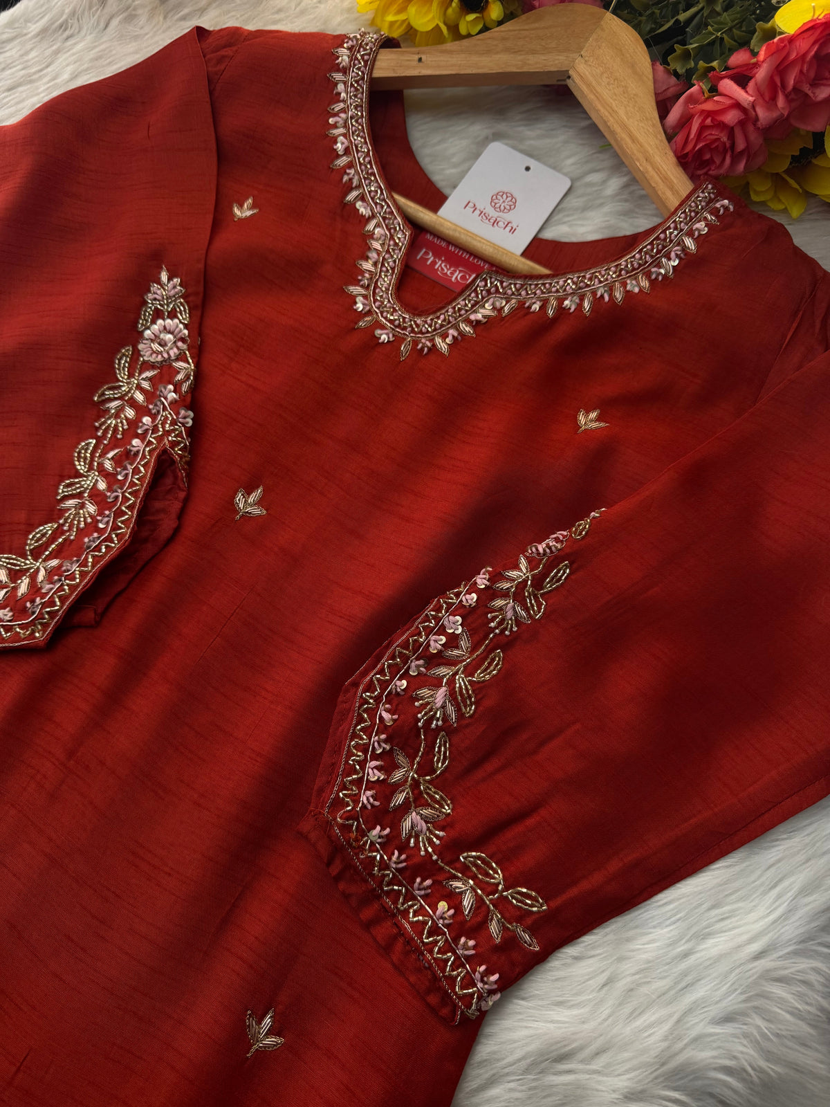 Orange Designer Embroidered Kurta Set with Pants & Dupatta Ethnic Wear