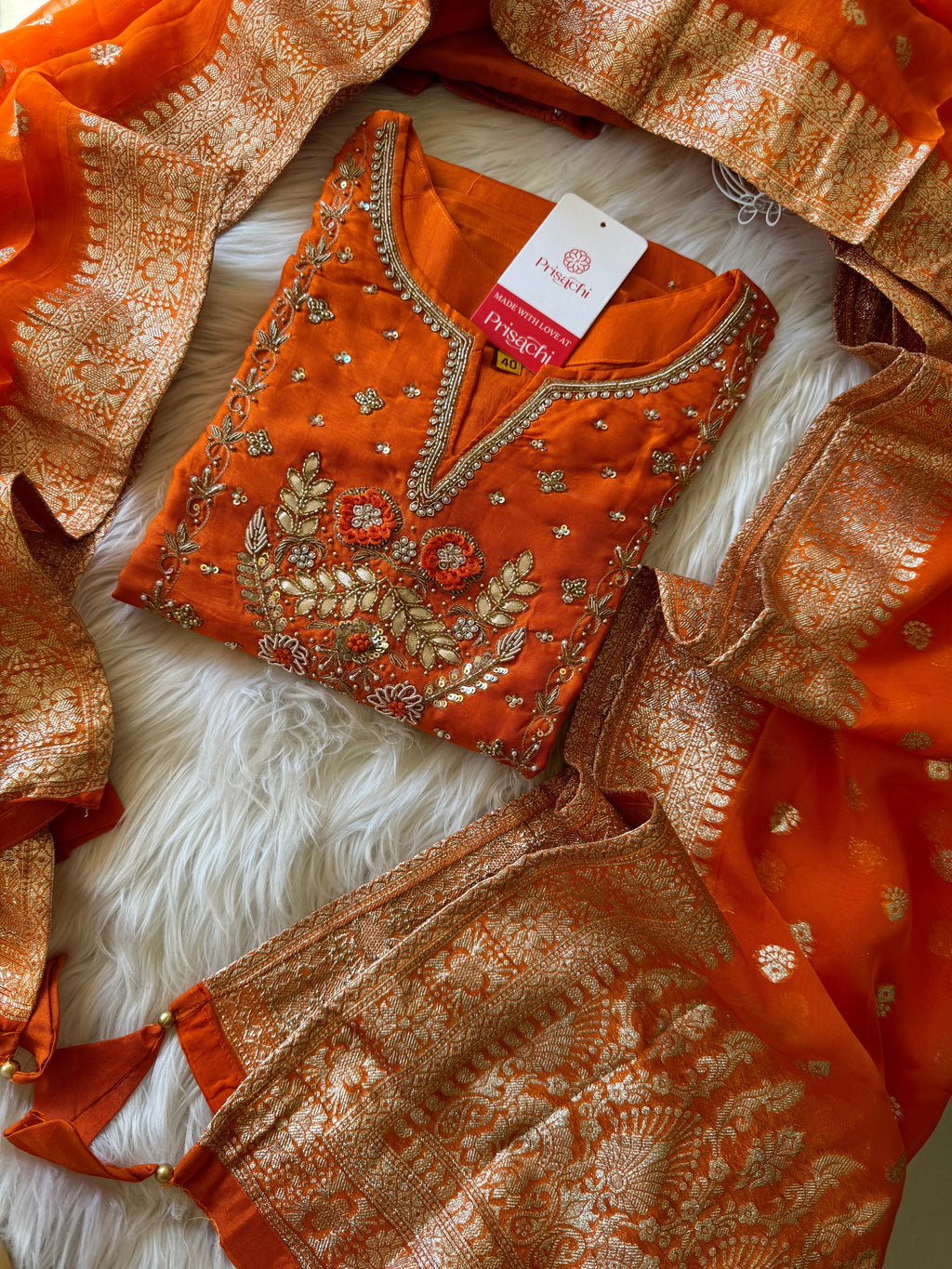 Orange Embroidered Kurta bottom With Dupatta