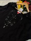 Black Designer Embroidered Kurta set with Palazzo and dupatta