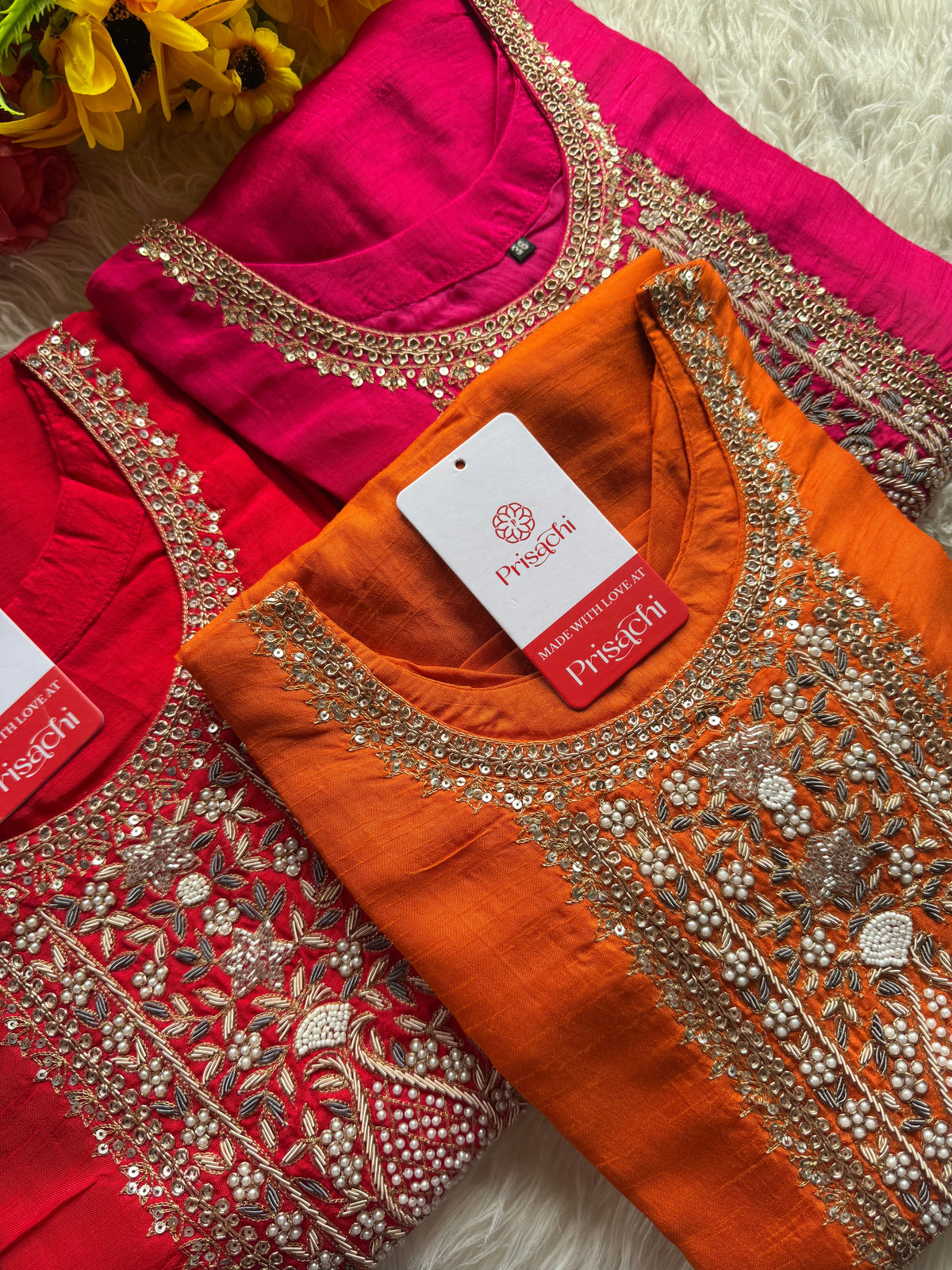 Orange  Designer embroidered kurta set with dupatta