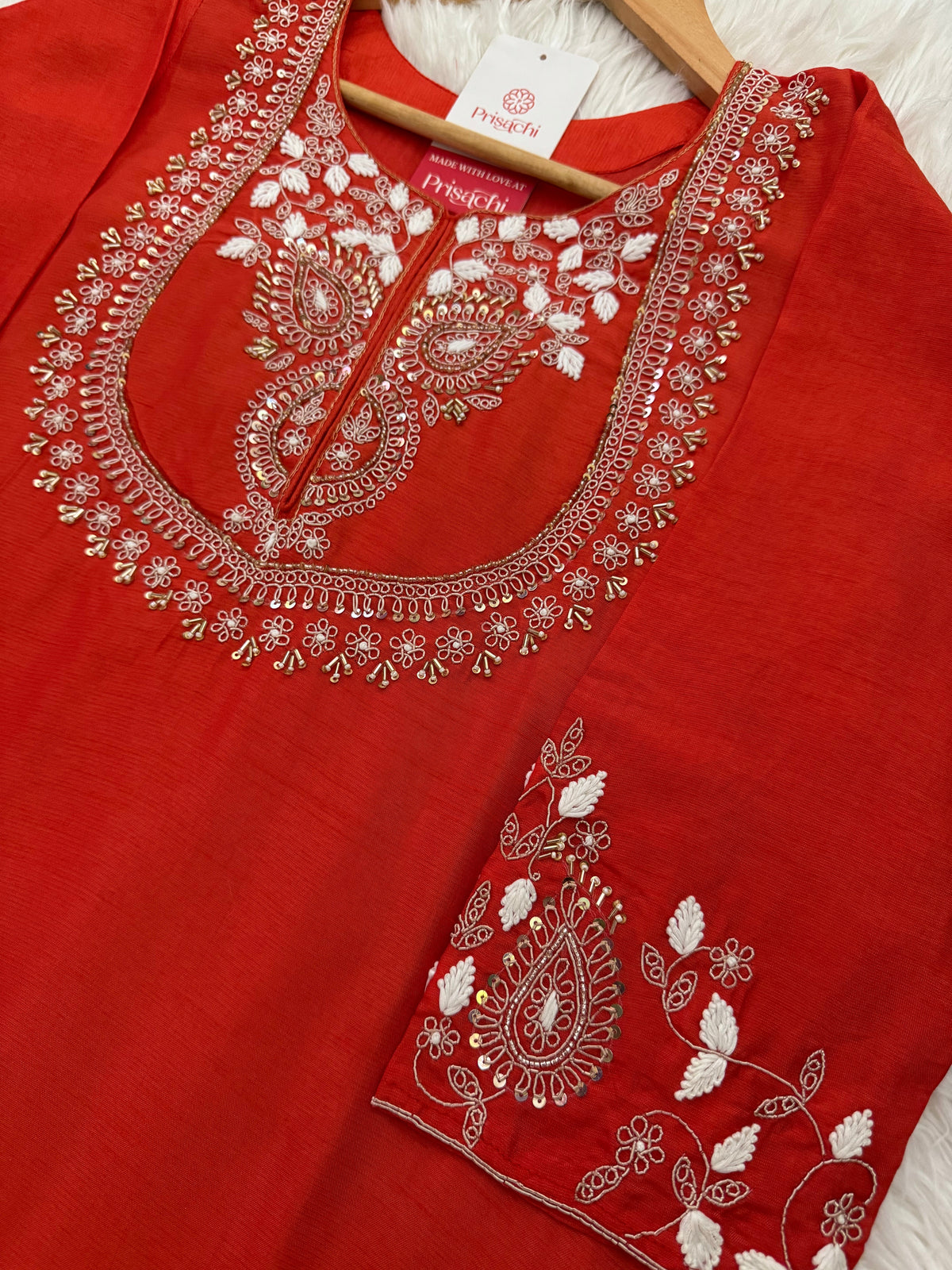 Orange Embroidered Kurta bottom With Dupatta
