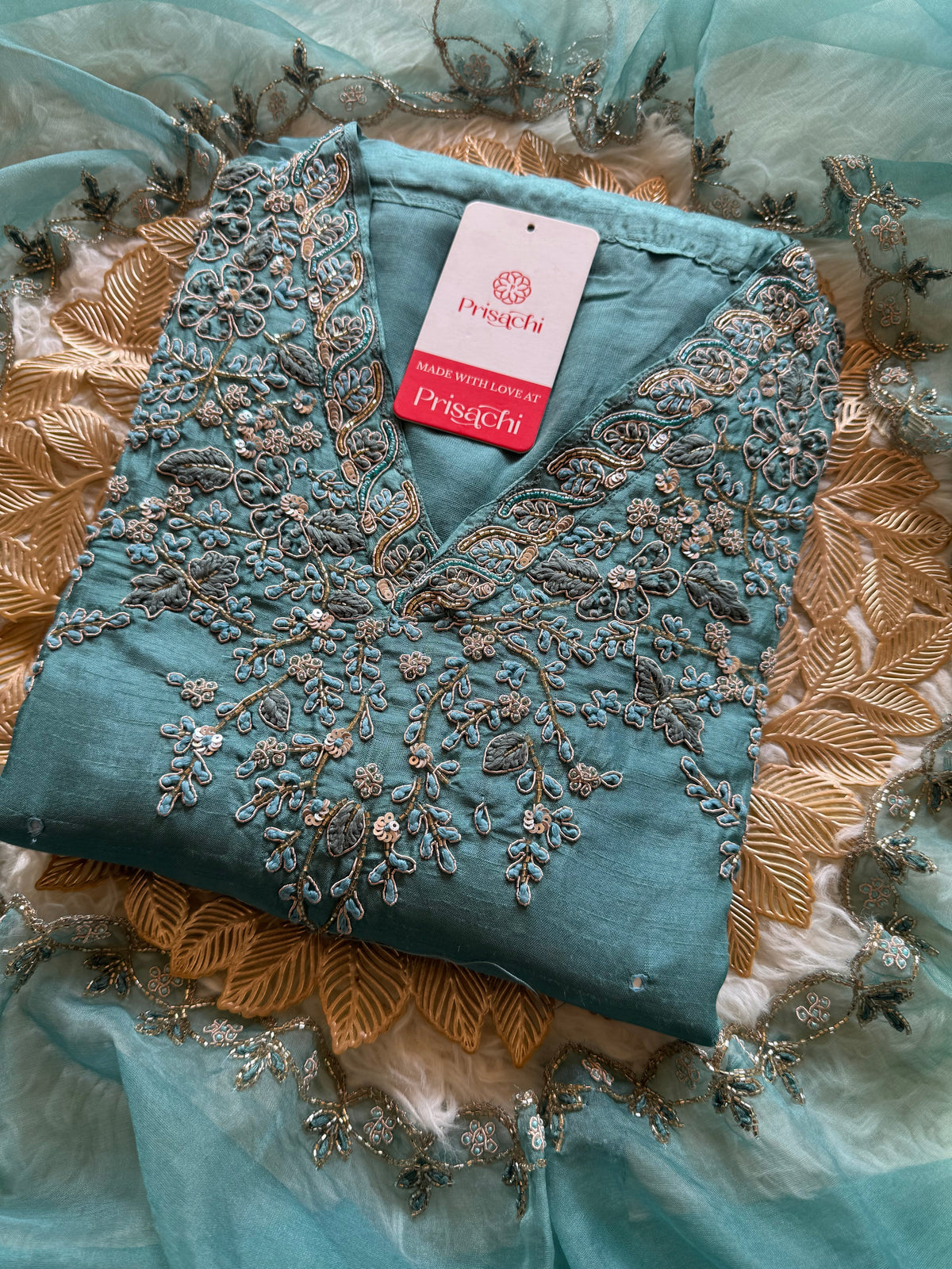 Sky blue Handwork kurta Pant  with dupatta