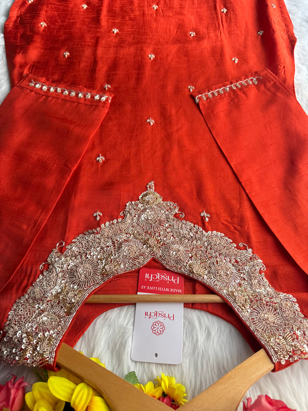 Red Embroidered kurta Pant with dupatta