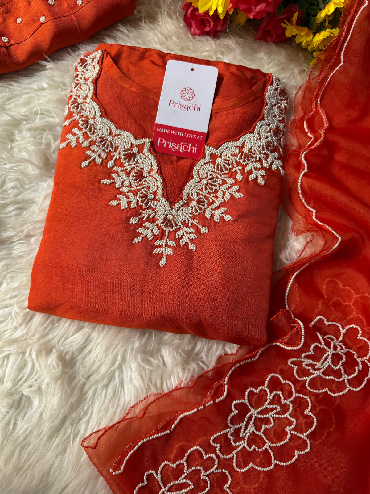 Orange Embroidered kurta Pant  with dupatta