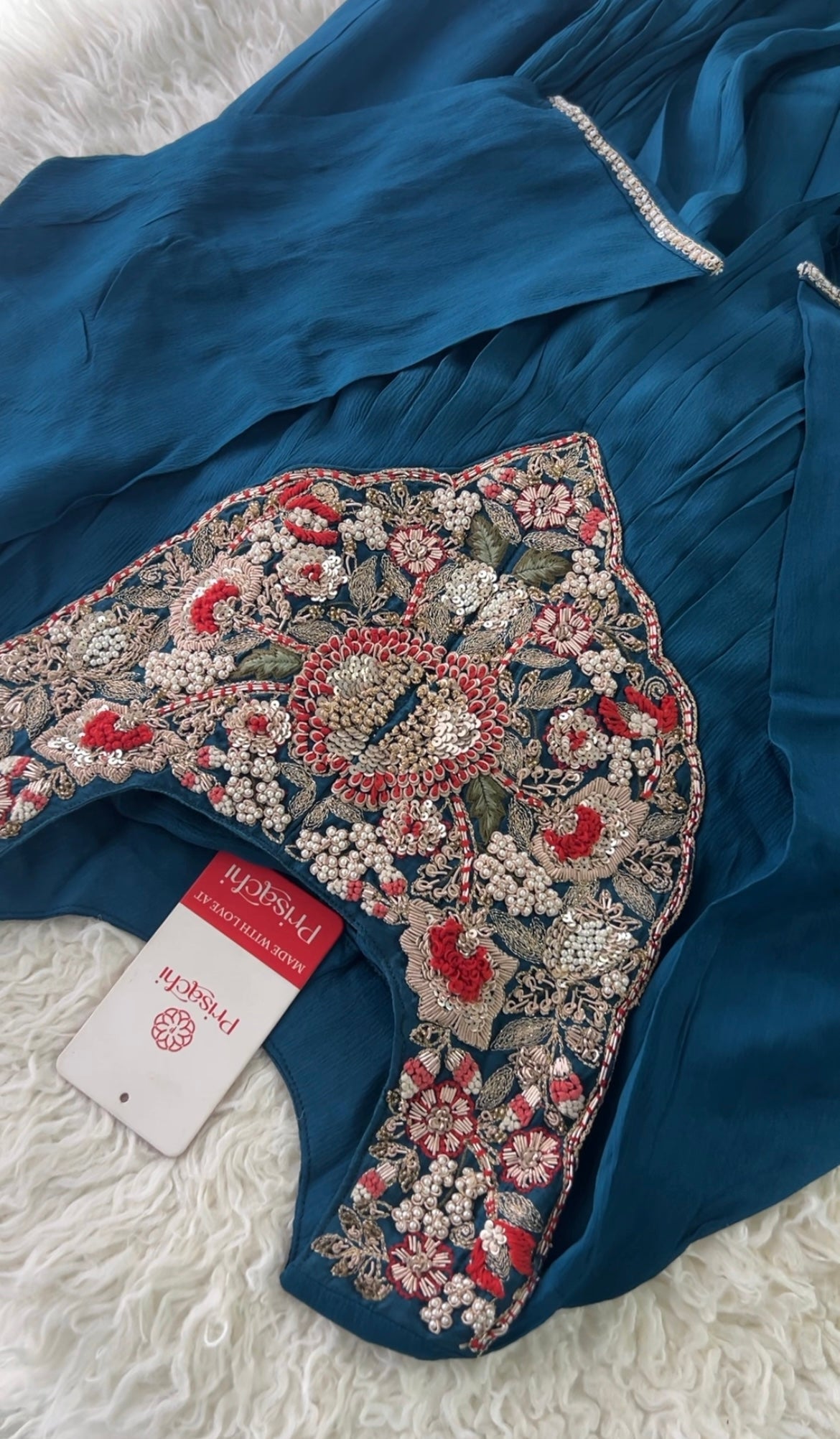 Blue embroidered Aline kurta set with dupatta