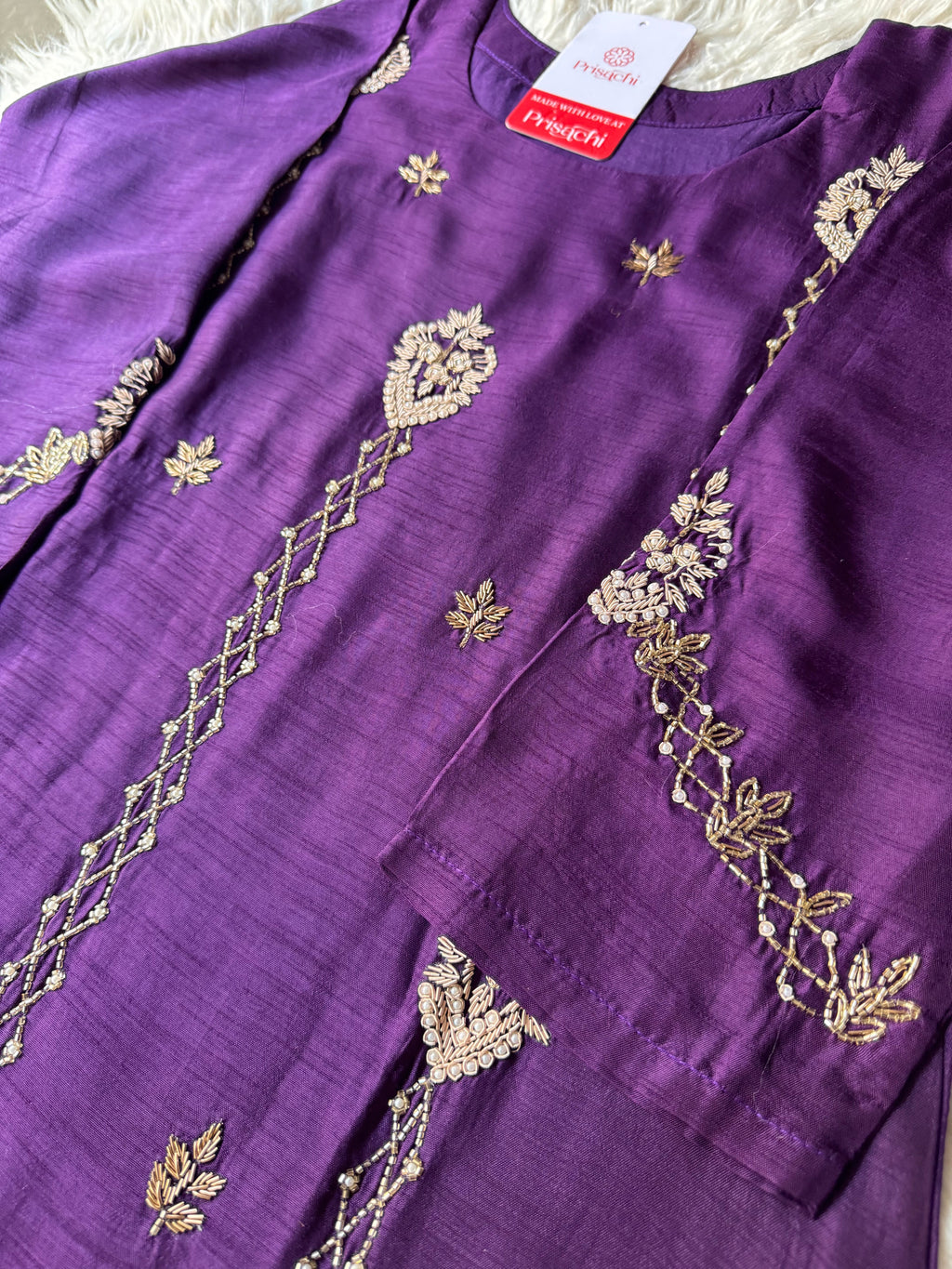 Purple Designer Embroidered kurta set with dupatta