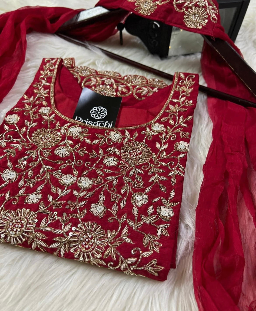Designer Red Embroidered kurta set with dupatta