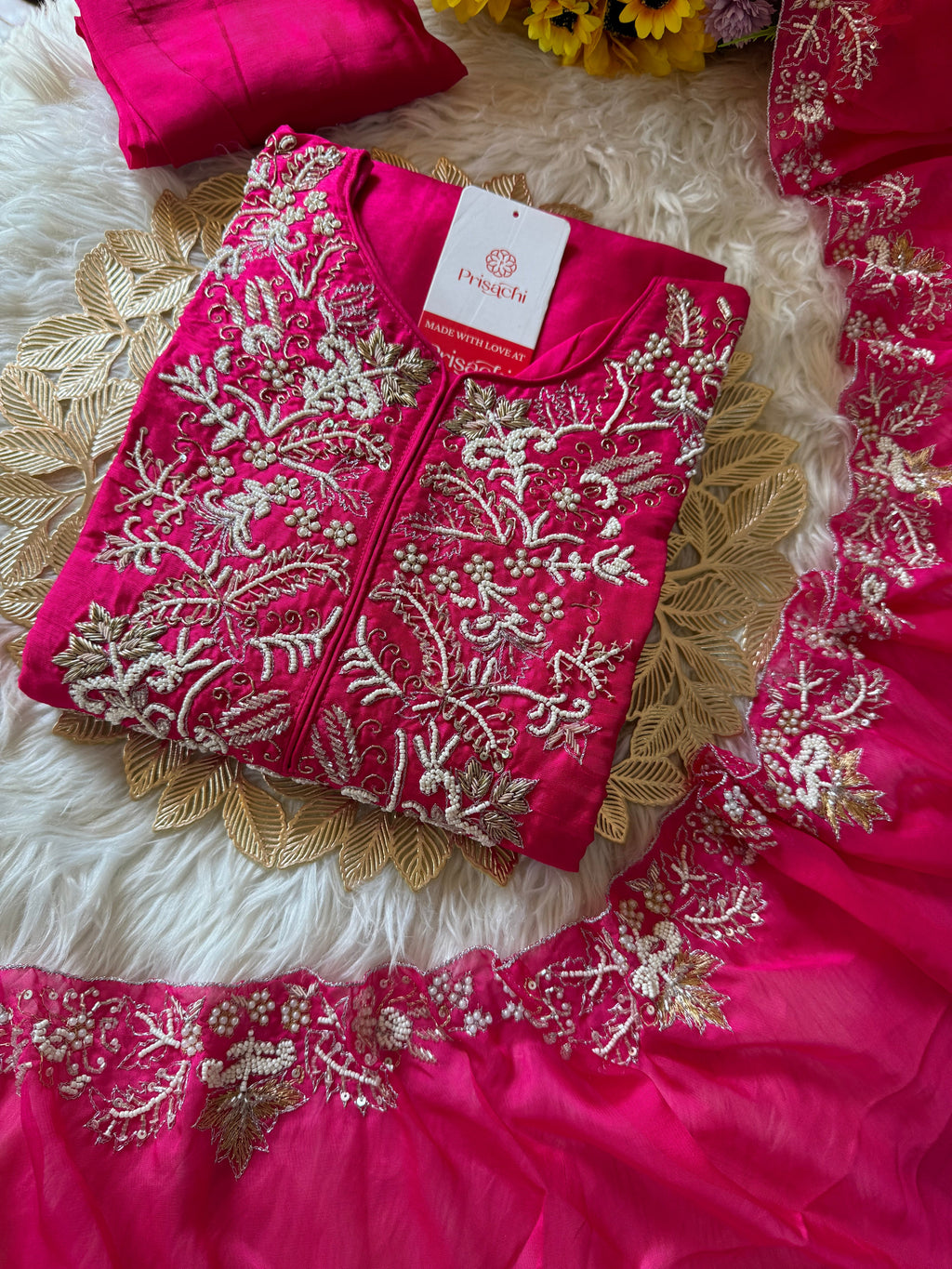Orange Designer Embroidery Kurti pant with embroidered Work duptta