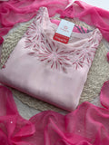 Baby Pink floral embroidered kurta set with dupatta and pant