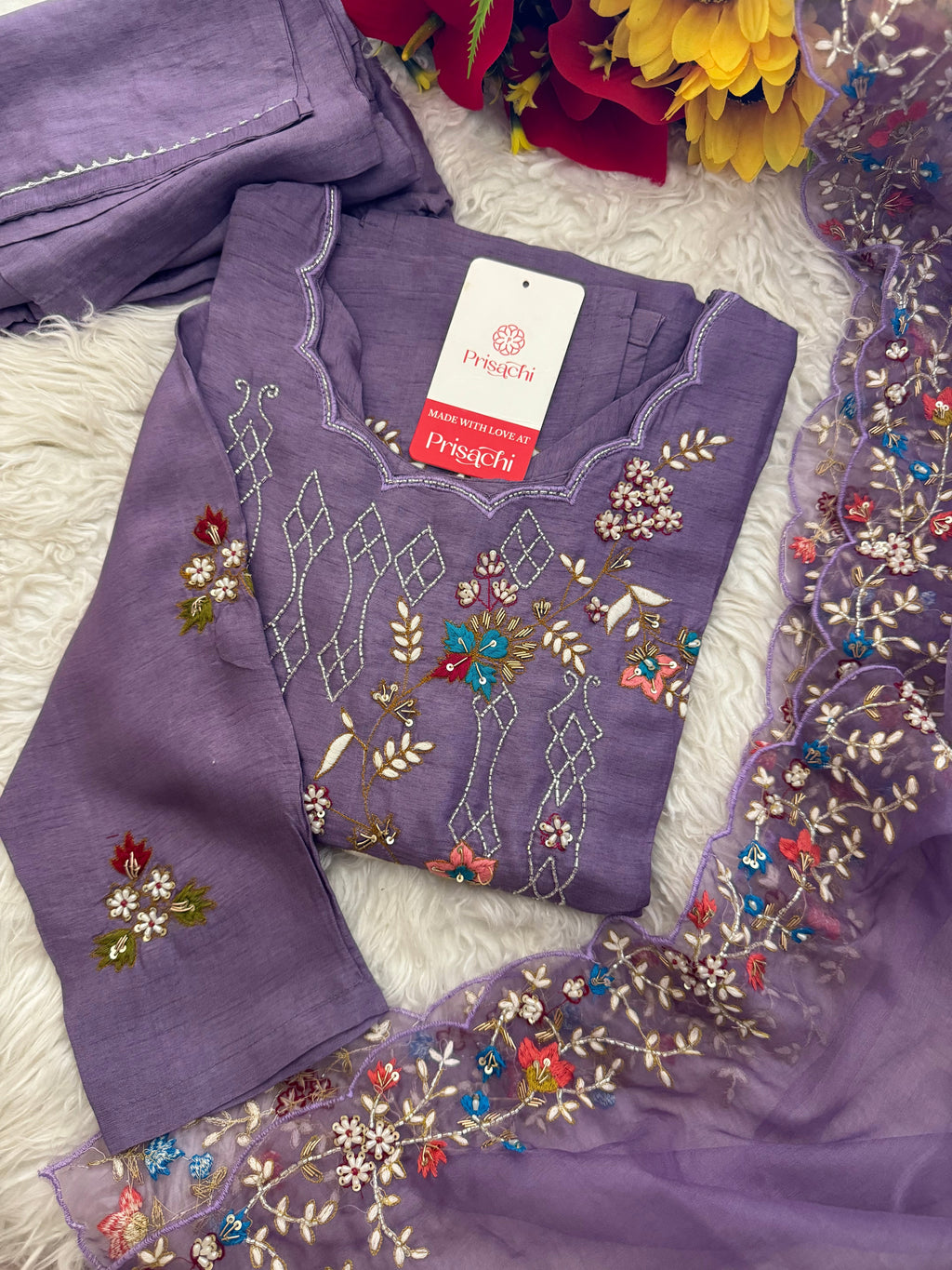 Purple embroidered  kurta set with dupatta