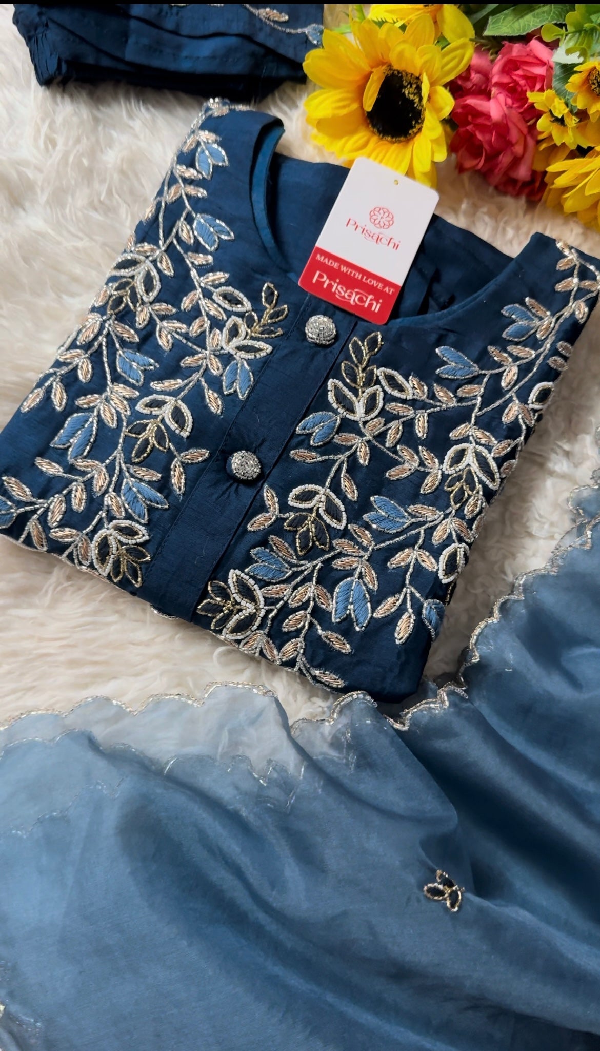 Blue embroidered kurta Bottom with dupatta