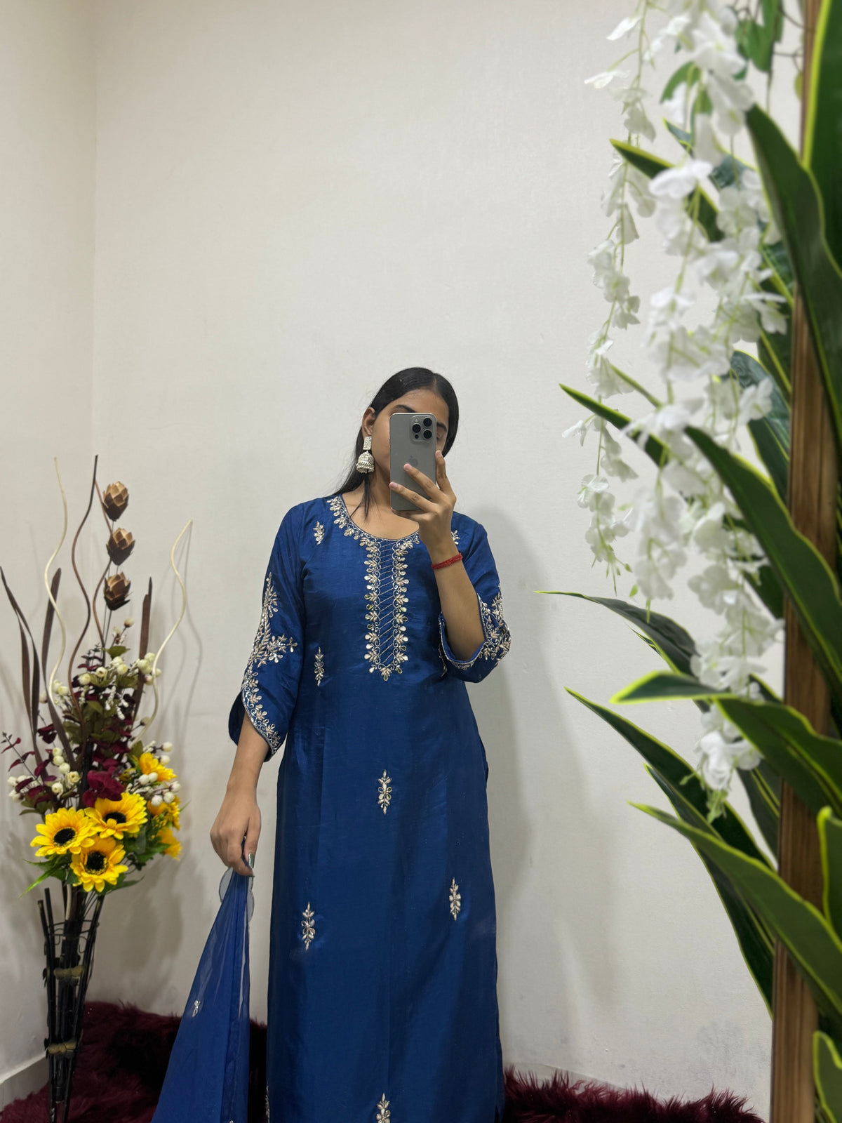 Blue Embroidered kurta Pant  with dupatta