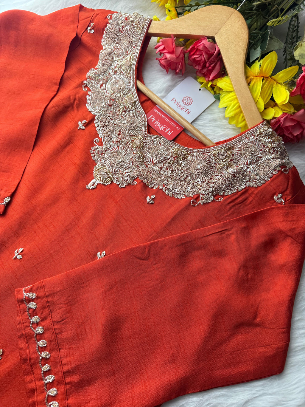 Red Embroidered kurta Pant with dupatta
