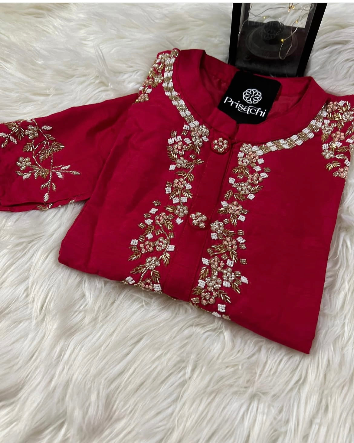 Red embroidered kurta set with dupatta