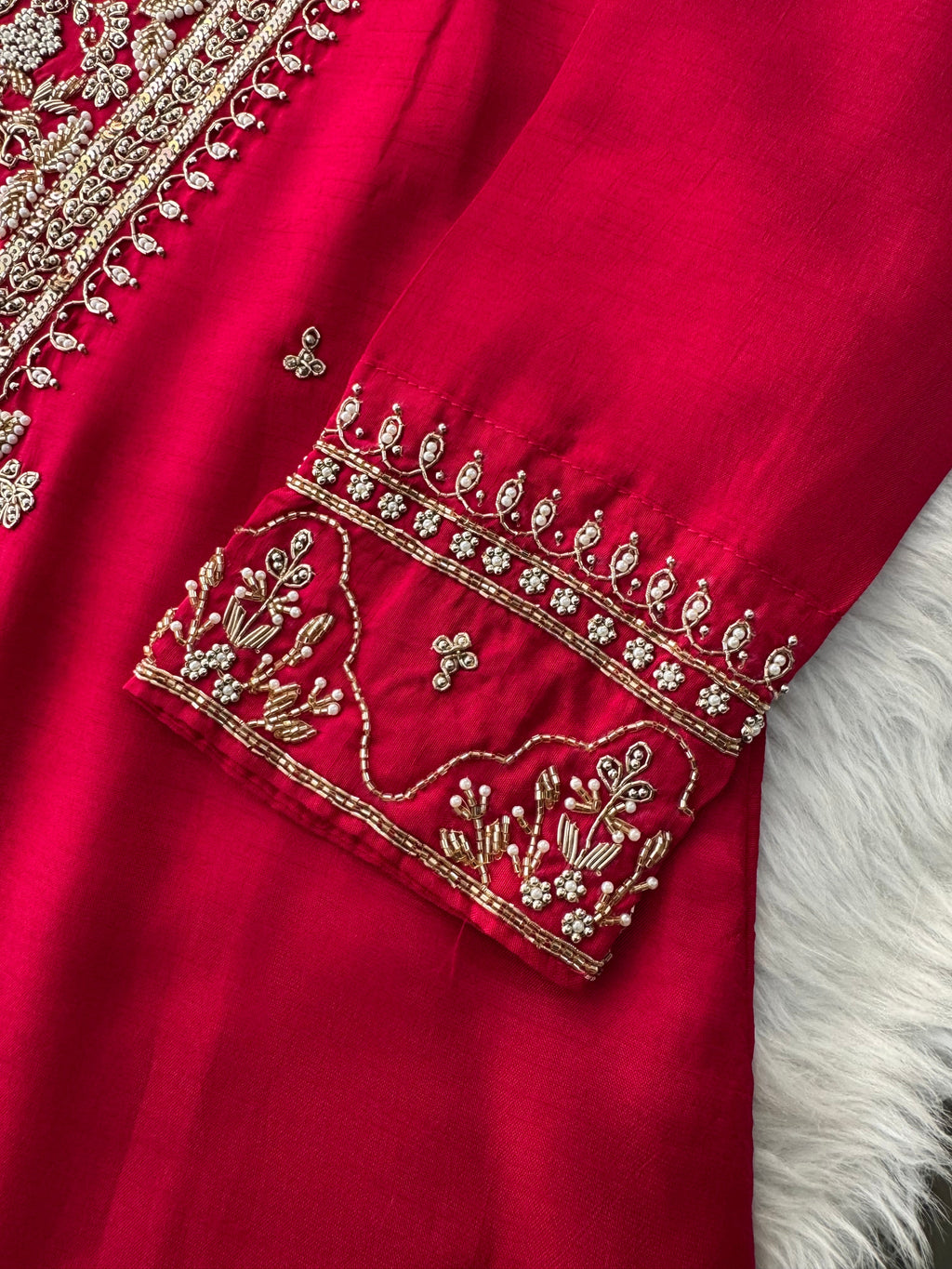 Red Embroidered kurta Pant  with dupatta