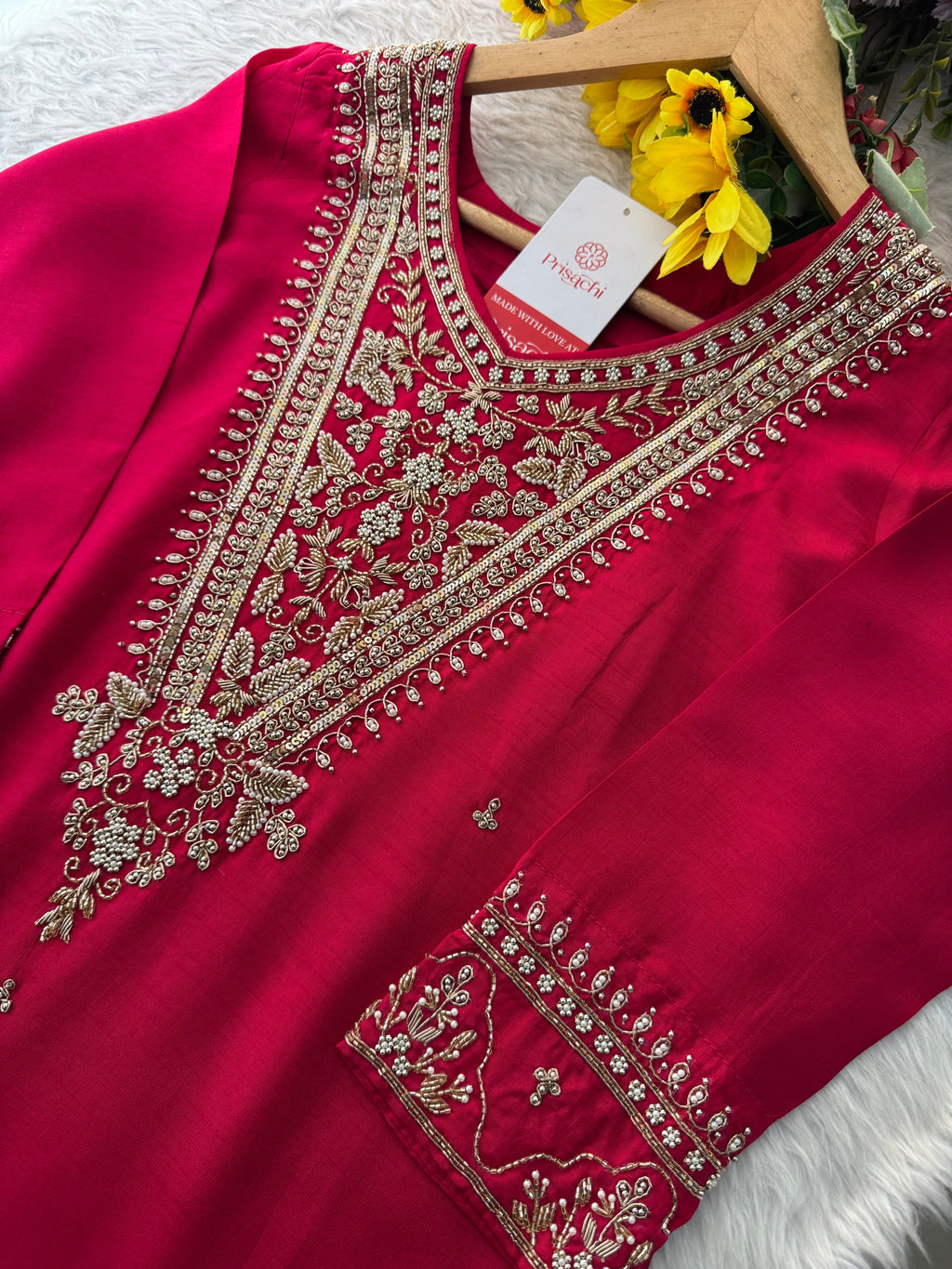 Red Embroidered kurta Pant  with dupatta