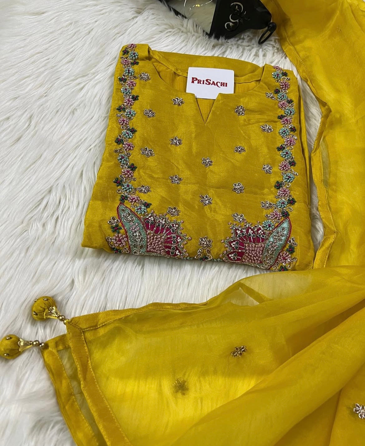 Wine embroidered chanderi silk kurta set with dupatta