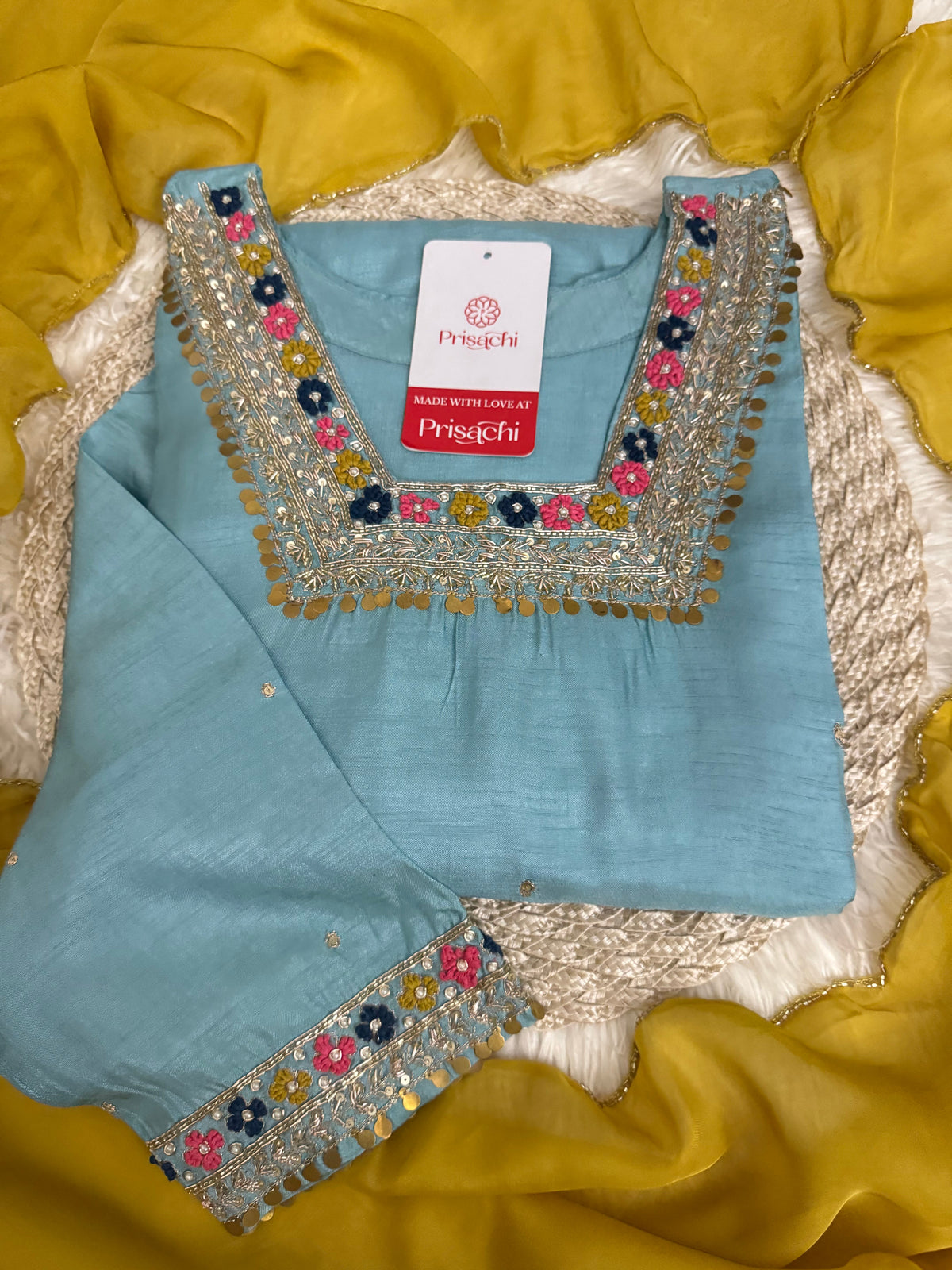 Sky Blue embroidered kurta Bottom with dupatta