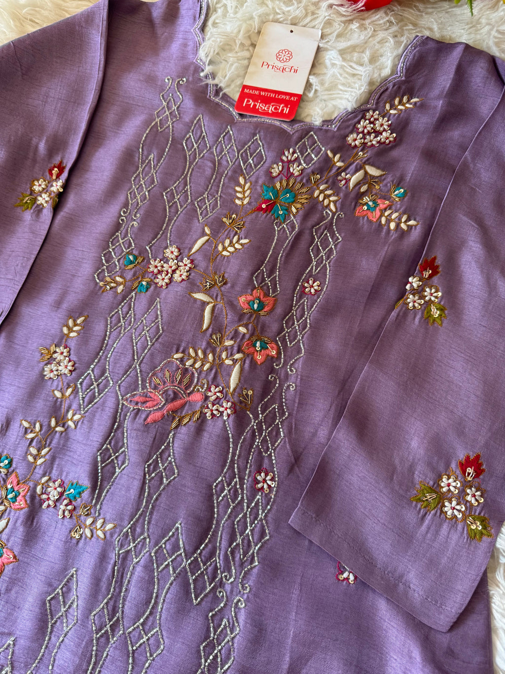Purple embroidered  kurta set with dupatta
