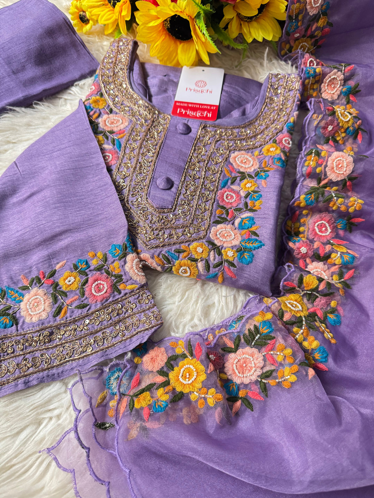 Purple Embroidered Kurta bottom With Dupatta