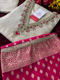 Off White Embroidered kurta set with Dupatta and Pants