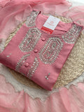 Pink embroidered kurta set with dupatta