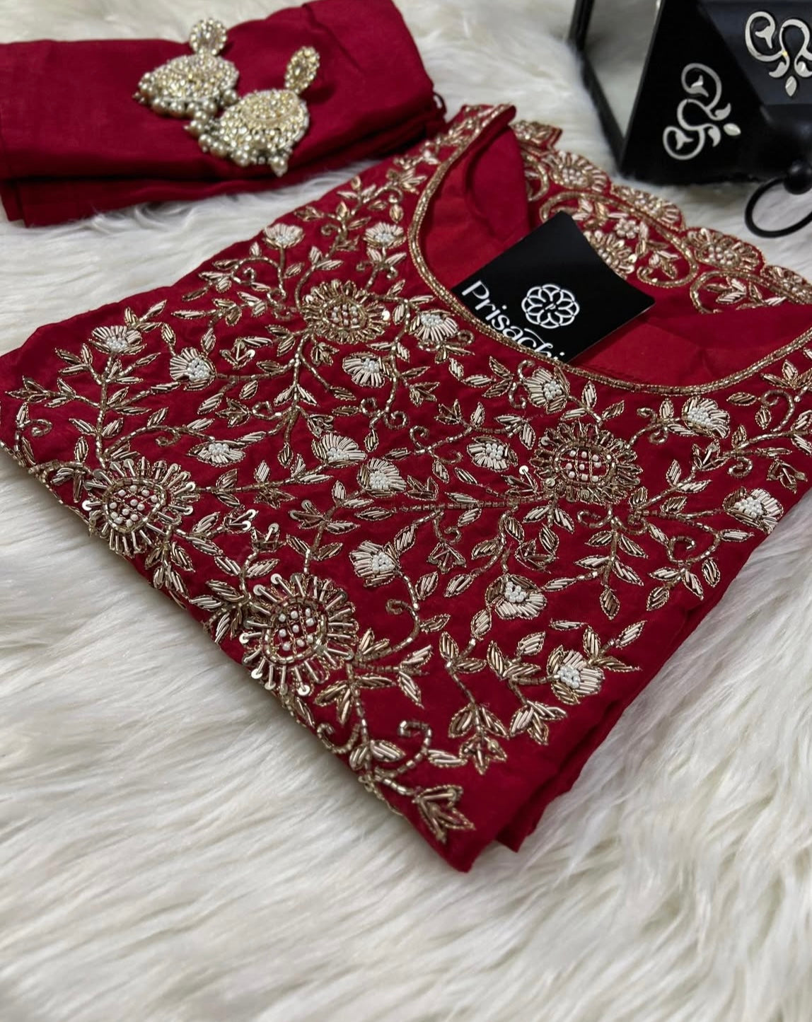 Designer Red Embroidered kurta set with dupatta